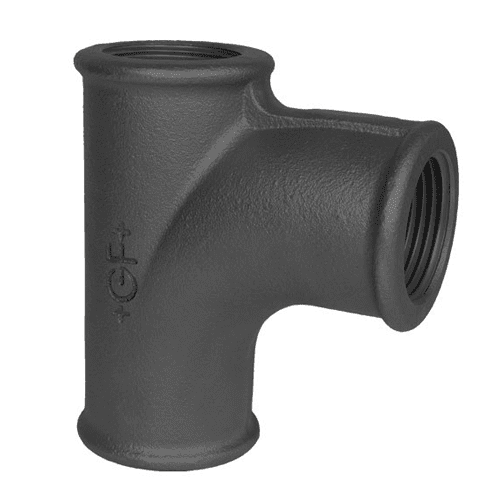 GF 131 malleable T-stuk 90gr gebogen spruit (3x bi.dr.)