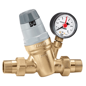 Caleffi reduceerventiel, monoblokpatroon en manometeraansluiting