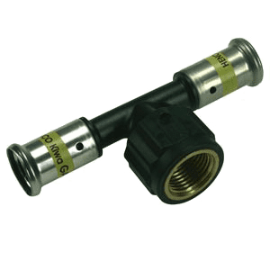 Henco, verloop T-stuk 90gr, 2x pers/bi.dr. voor gas