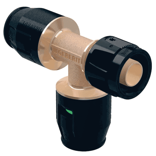 Geberit PushFit verloop T-stuk met MasterFix adapter aansluiting