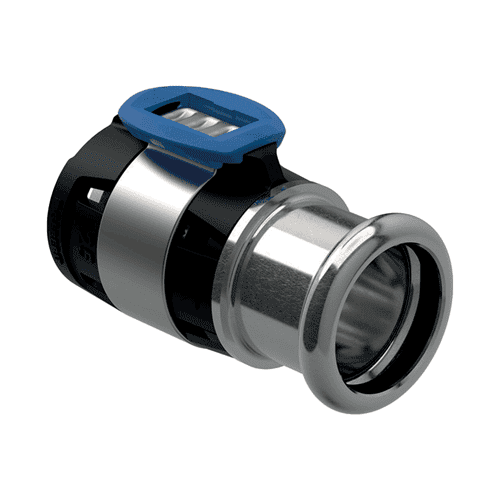 Geberit FlowFit overgang met Mapress RVS, persmof