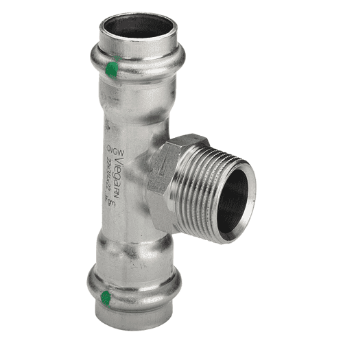 Viega Sanpress Inox RVS verloop T-stuk 90gr met SC-Contur RVS, 2x pers x bu.dr.