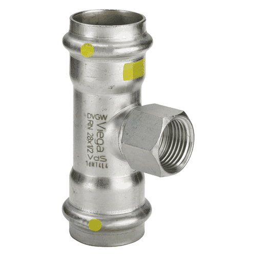 Viega Sanpress Inox RVS gas T-stuk 90gr met SC-Contur, 2x pers x bi.dr.