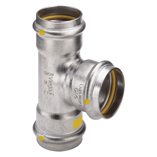 Viega Sanpress Inox RVS gas T-stuk 90gr met SC-Contur, 3x pers