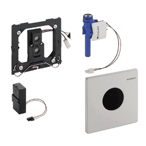 Geberit urinoirstuursysteem met elekronische spoelactivering, batterijvoeding en bedieningsplaat Mambo IR RVS