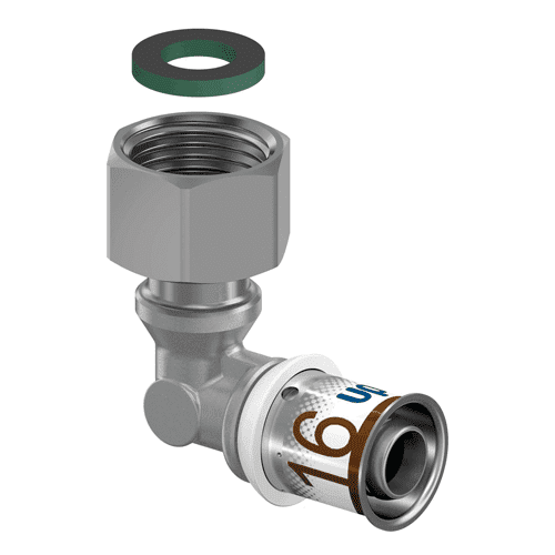 Uponor S-Press PLUS kniekoppeling met wartel binnendraad