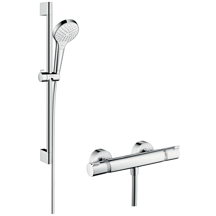 Hansgrohe Croma Select S opbouw douchesysteem Vario met EcoStat Comfort thermostaat en glijstang