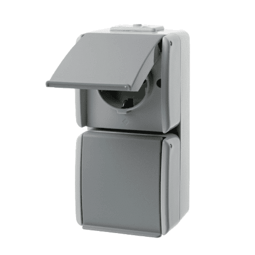 Dubbele wandcontactdoos IP44, grijs